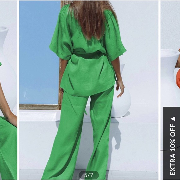 Oversized Linen Tied Two Piece Pants Set - Picture 5 of 7